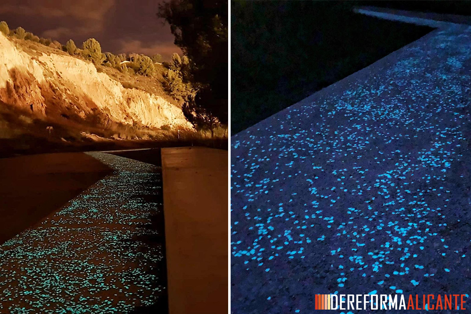 Vista de un pavimento fotoluminiscente aplicado en una carretera de Igualada (Barcelona)